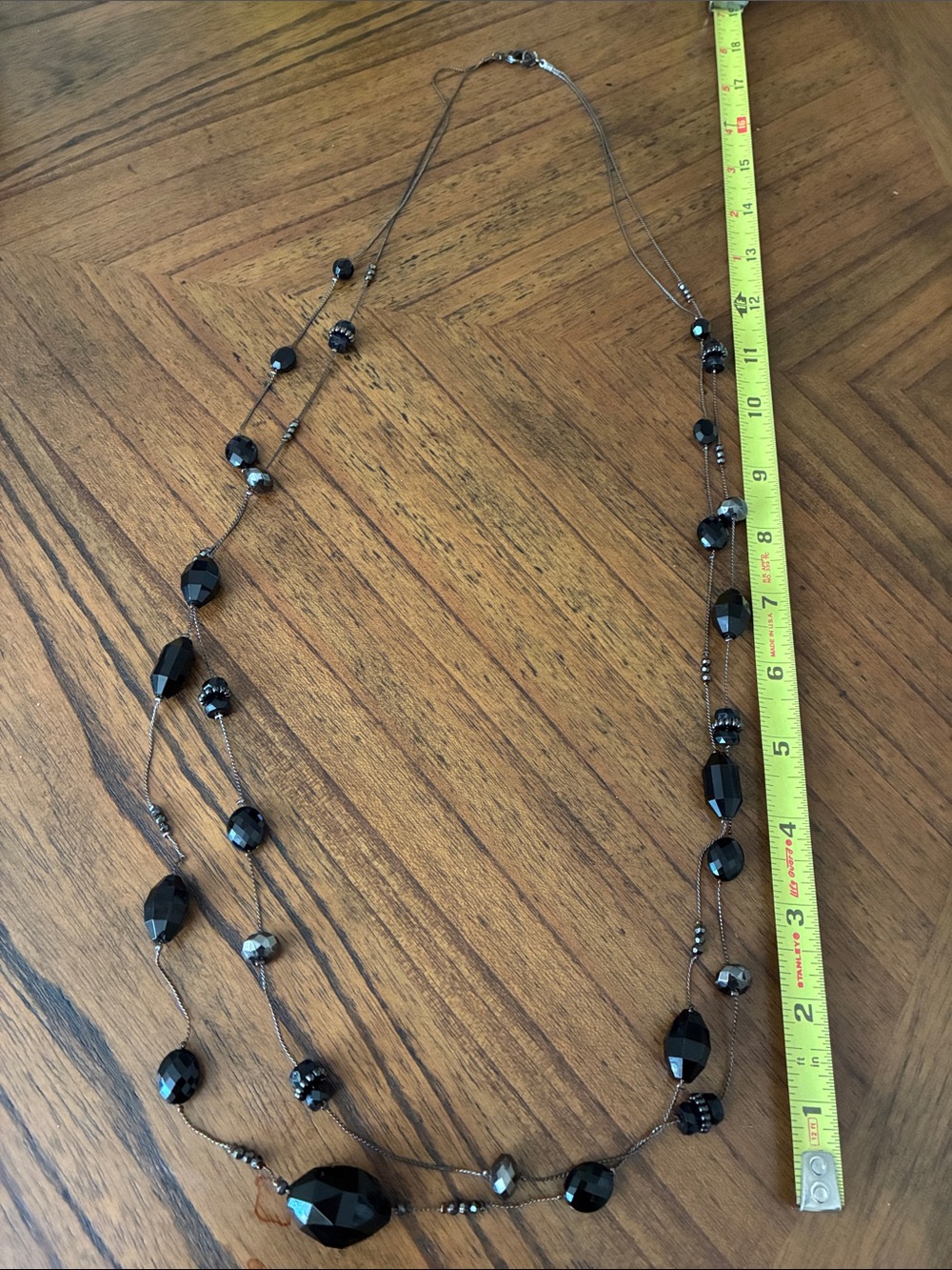 Elegant Layered Black Bead Necklace - Faceted Accent